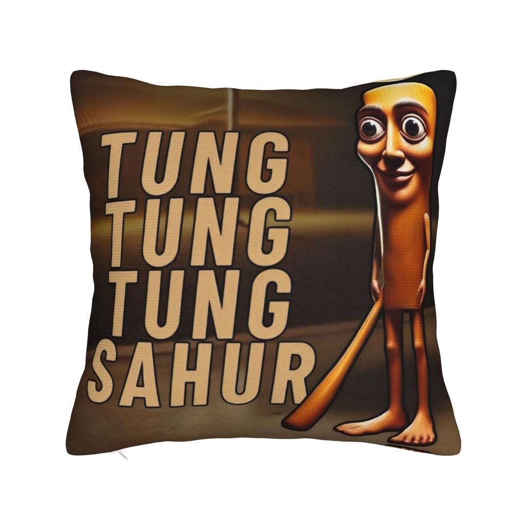 Tung Tung Tung Sahur Face Square Pillow Cases Italian Brainrot Cushion Covers Customized Decorative Pillowcase for Car 40x40cm