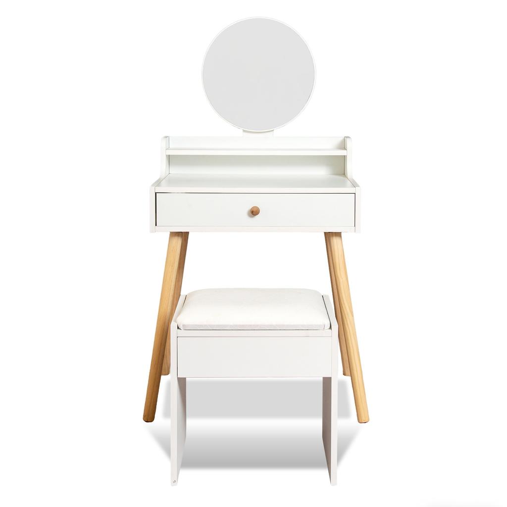 Nordic Round Mirror Makeup Vanity Nyana Home | Drawer and Stool | 60.5cm