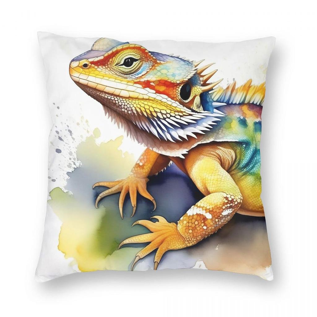 Bearded Dragon Reptilert Square Pillowcase Polyester Linen Velvet Pattern Zip Decorative Throw Pillow Case Home Cushion Cover