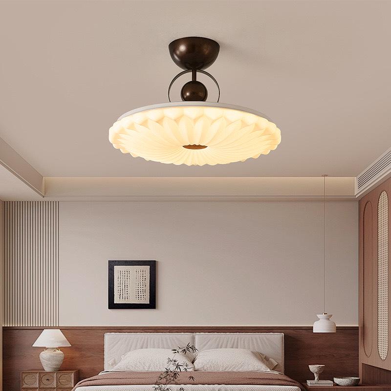 Modern Mid-Century Cream Bedroom Semi-Pendant Ceiling Light with Retro Eye Protection