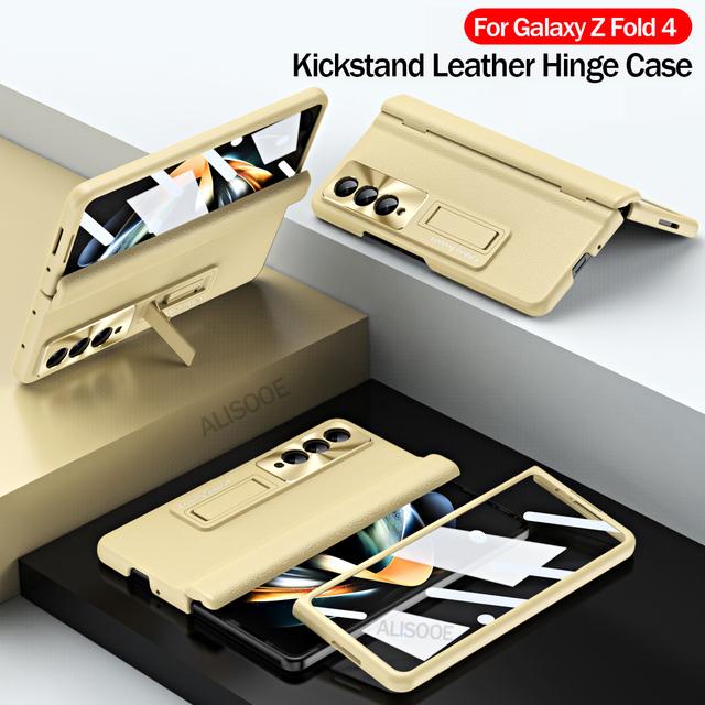 Mit Frontscheibe Glas Für Samsung Z Fold 4 Fällen Leder Scharnier Halter Abdeckung Für Samsung Galaxy Z Fold 4 5g Fall Stehen Capa