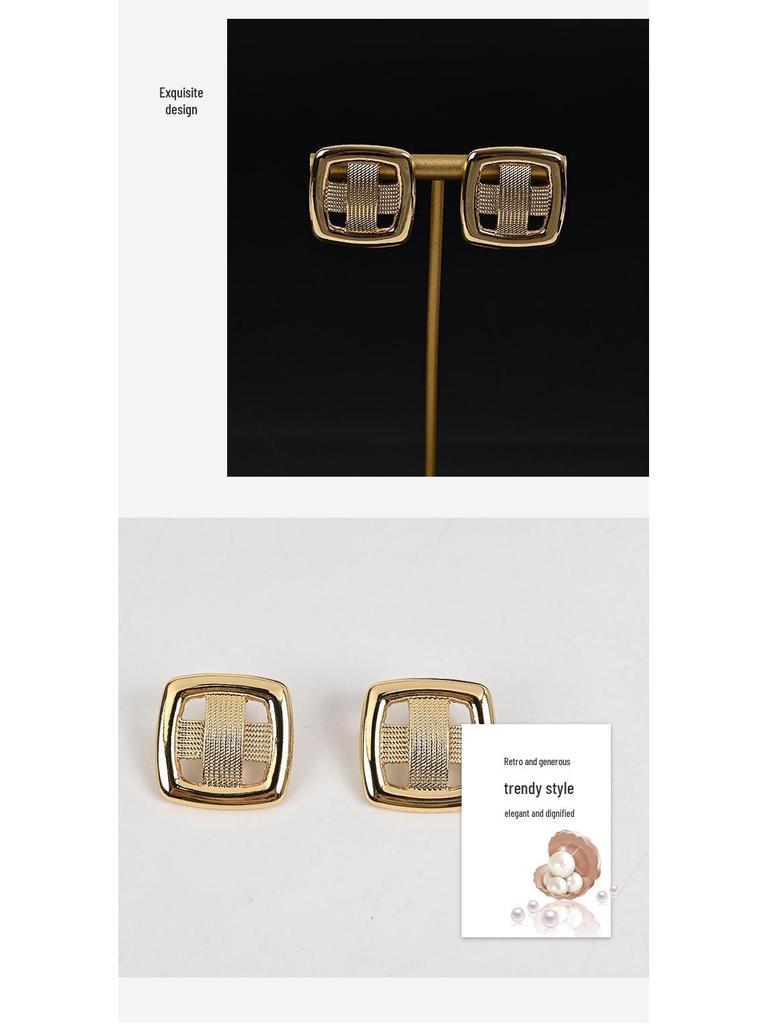 French Minimalist Square Stud Earrings: Gold-Plated Everyday Luxury Jewelry for Women
