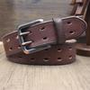 Trendy Personalized Retro Leather Belt with Double Pin Buckle for Men