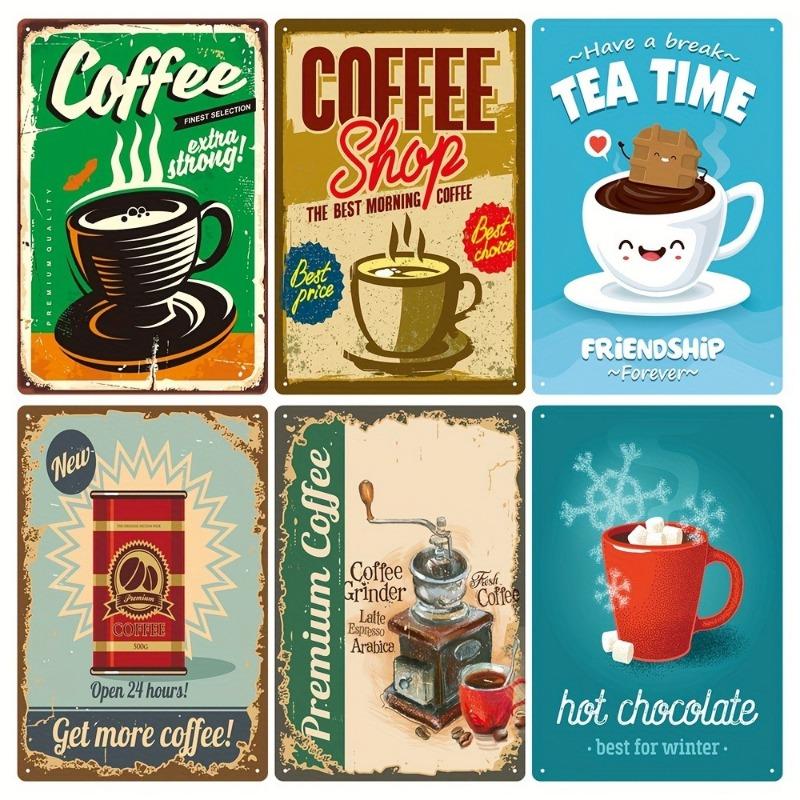 Vintage Metal Tin Poster Coffee Shop Metal Tin Signs Posters Plate Colorful Visual Effect Wall Art for Cafe Bar Club Party Decor