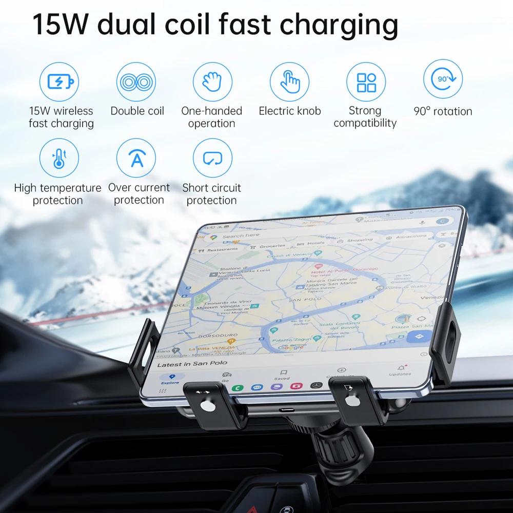 Wireless Car Charger Fast Charging Phone Car Mount Car Phone Holder for Samsung Galaxy Z Fold 5/4/3/2/S24 iPhone 15 Pro Google