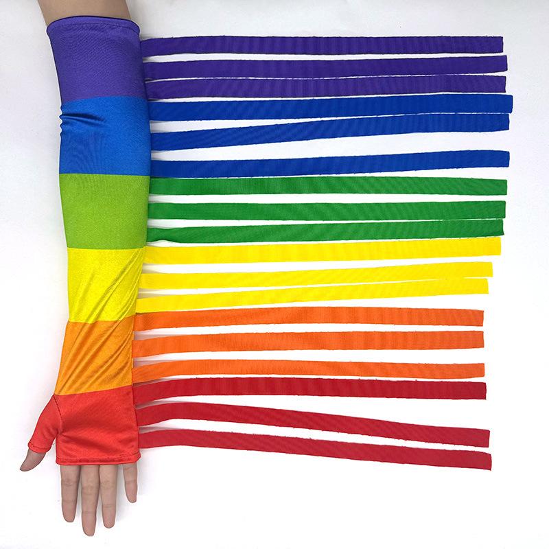 Regenbogen Handflagge Winke-Handschuhe Festival Parade Handschuhe Quaste Ball Lange Handschuhe