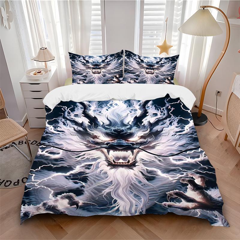 3pcs Electric Storm Dragon Pattern Bedding Three-Piece Set (1 Cover + 2 Pillowcases, No Fillings), This Printed Bedding Set Is