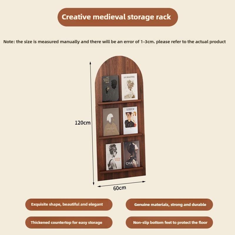 Floor-standing Bookshelf Newspaper Stand Nordic Creative Simple Multi-layer Solid Wood Decorative Display Home Storage Book Nook