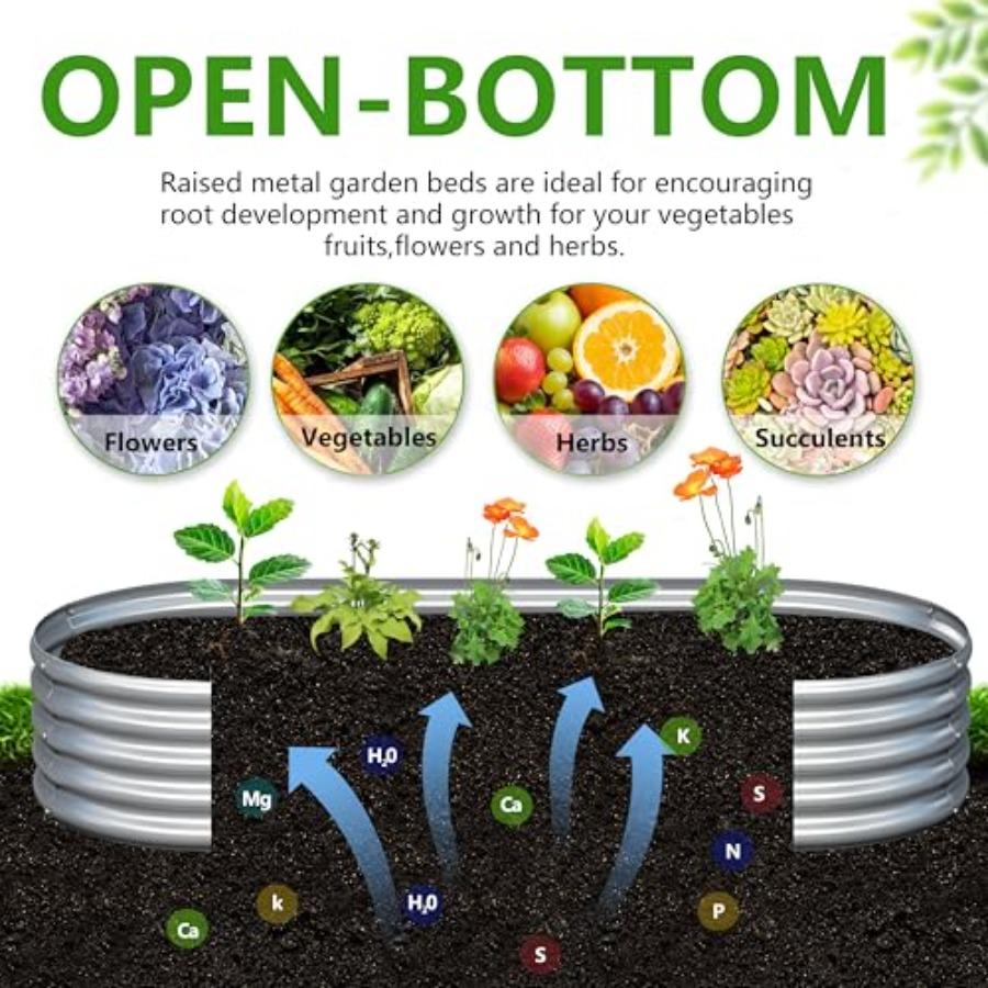 2PCS 8x2x1ft Galvanized Metal Raised Garden Bed Kit Outdoor Planter Box for Vegetables Flowers Herbs Durable Rust-Resistant Pat