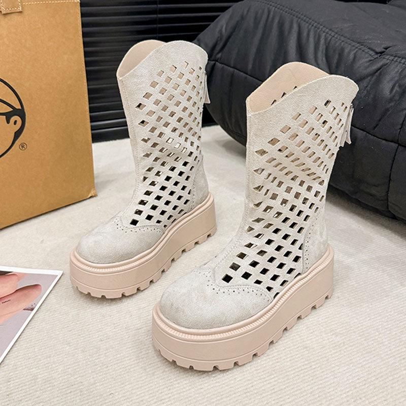 Small Hollow Breathable Fashion Muffin Thick-soled Short Boots Women's New Summer Thick-soled Heightening Cool Boots