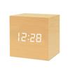 Wooden Digital Alarm Clock Voice Control Electronic Desktop Clock USB/Battery Powered LED Clock Art Ornament for Home Decoration