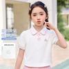 Girls' Summer Lapel College Style Polo Shirt Top, Breathable Mid Size Children's Bubble Sleeves, Children's Short Sleeved T-shirt