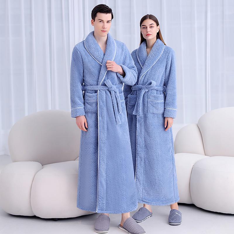 Women's and Men's Extra Long Plush Robe - Thickened Shu Cotton Fleece Bathrobe, Plus Size Homewear for Autumn and Winter