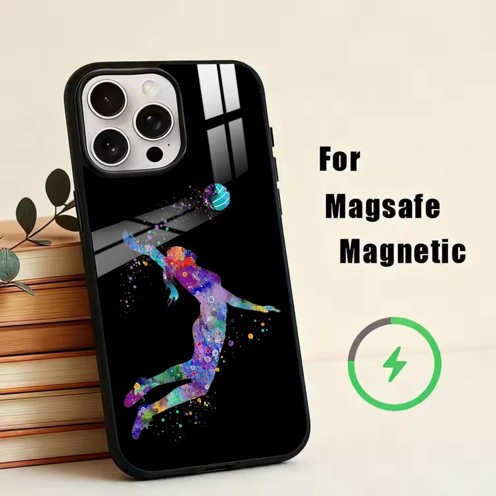 Volleyball Painted  Phone Case For iPhone17,16,15,14,13,12,11 Plus,Pro Magnetic For Magsafe Wireless Charging