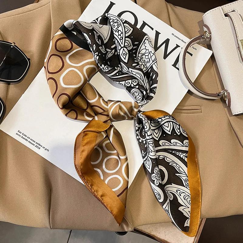 New Floral Print Shawl Design Silk Square Scarf Women Female Wrap Headkerchief Hijab Beach Stoles Hair Band Echarpe Bandana 2023