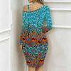 Women Plus Size Cold Shoulder Long Sleeve Black White Tie Dye Print Irregular Wrap Bodycon Midi Dress