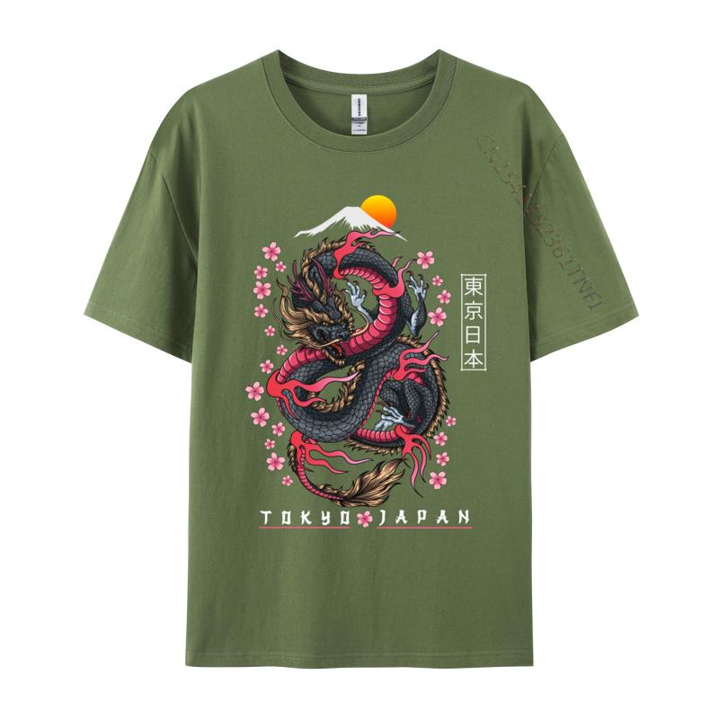 Japanese Aesthetic Dragon Tokyo Japan Unisexga Europe T Shirts Slim Fit Printed Pure Cotton Crew Neck Unisex Tops Shirt