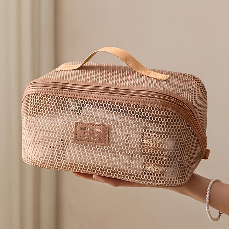 Mesh Cosmetic Bag, Foldable Travel Makeup Toiletry Bag, See Through Handheld Multi-Functional Storage Bag for Travel Essentials