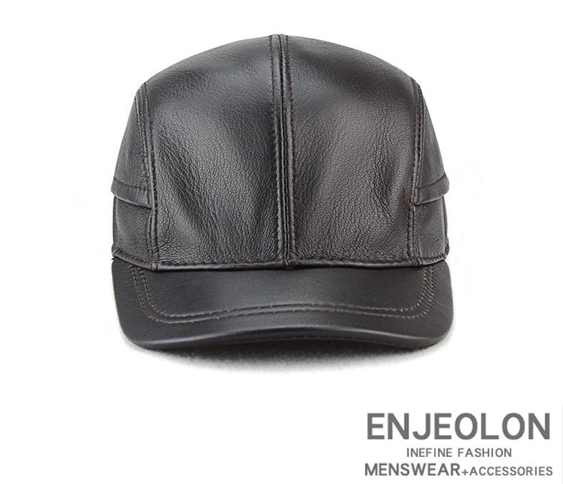 Men's Sheepskin Leather Baseball Cap - Trendy Autumn/Winter Hat for Middle-Aged and Elderly Men