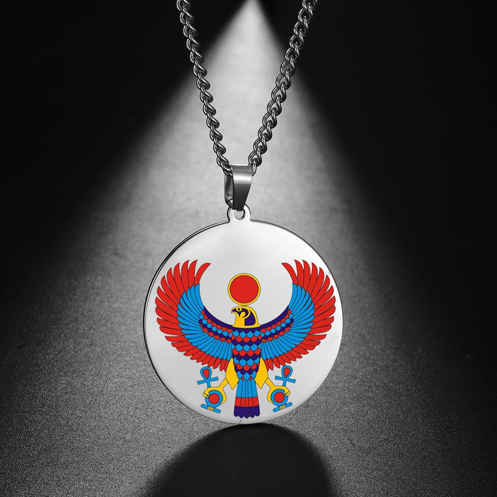 Dawapara Pharaonic Horus Necklace Winged Sun Disk Horus Falcon Necklace Ancient Egyptian Guardian Amulet Stainless Steel Jewelry