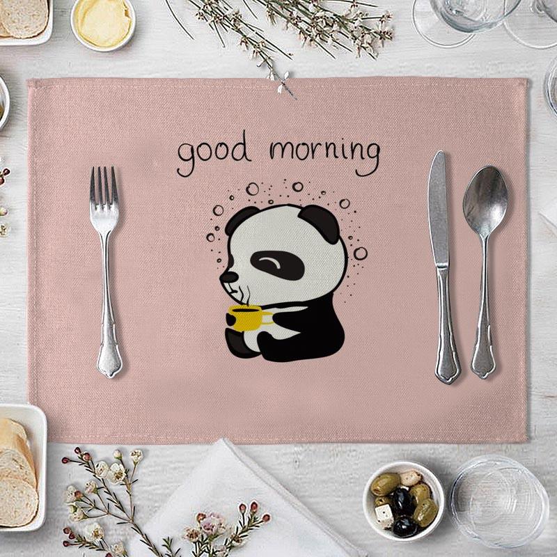 Cotton Linen Fabric Table Mats Children's Cute Animal Style Pattern 01 Placemat Family Dinner Tableware Kitchen Table Mat