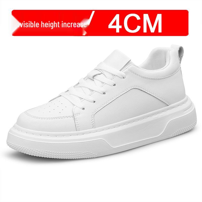 Men's 8CM Height Increasing White Sneakers - Large Size, Thick Sole, Casual Sports Shoes