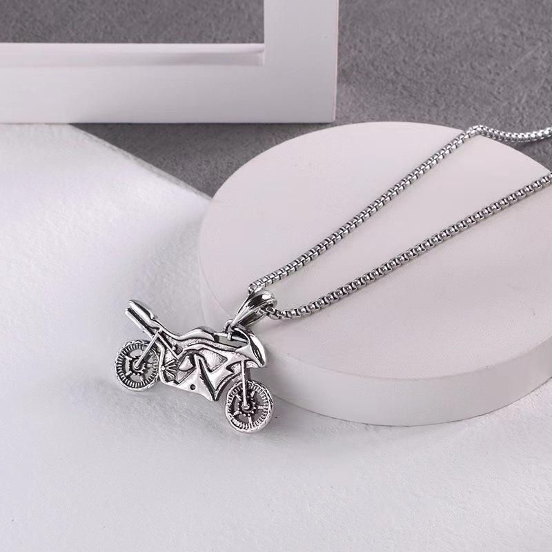 Korean Style Retro Motorcycle Pendant Necklace - Unisex Hip Hop Sweater Chain