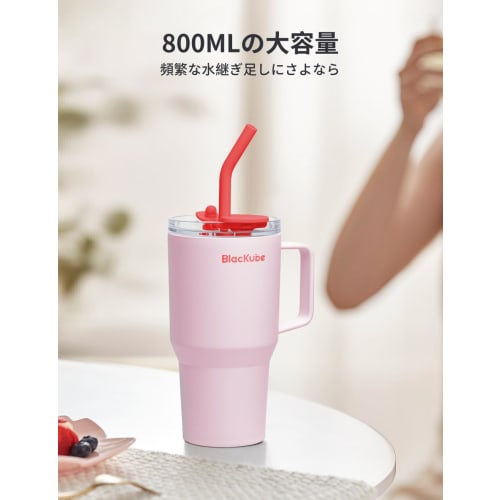 Blackube Ceramic Tumbler with Straw, Handle, 800ml Coffee Kettle, Vacuum Quencher, Keeps Hot or Cold, Vacuum Insulated Wide Mouth, Large Capacity, Dir