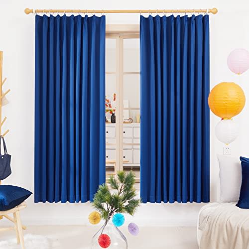 Deconovo Blackout Curtains, Drapes, Solid Color, 200cm Wide x 200cm Long, Royal Blue, 1 Panel, Grade 1 Blackout, Stylish, Divider, Wide, Memory Foam,