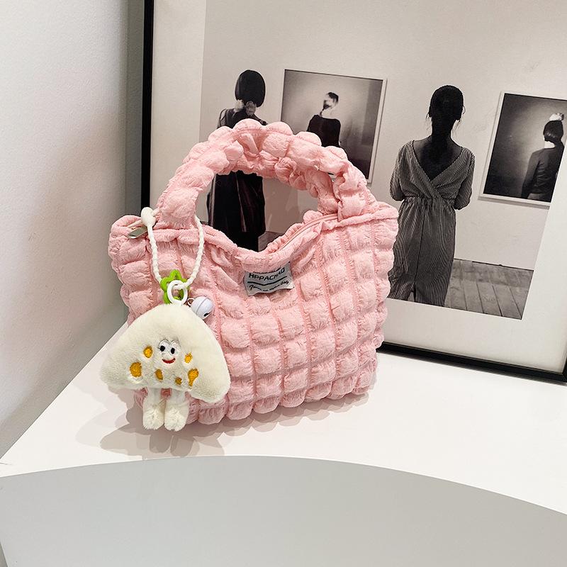 Korean Version Autumn and Winter Small Fresh Pleated Large Capacity Bubble Bag Handbag Women's New Fashion Hand Carry Tote Bag
