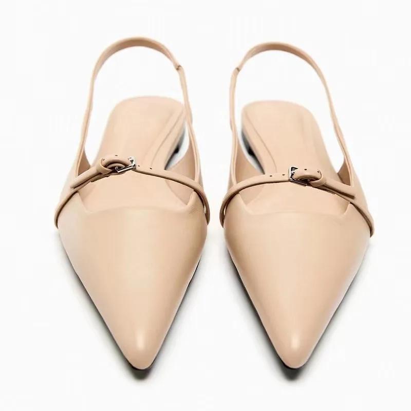Fashion Women Sandals 2024 New Summer Fashion Pointed Toe Sandals Women Shallow Slip On Elegant Slingback Shoes Women Zapatos De Mujer