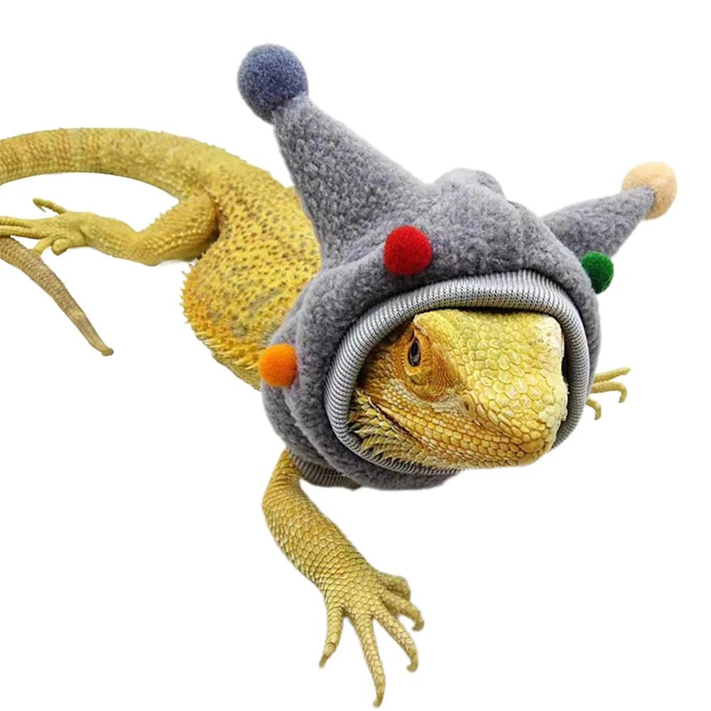 Bearded Dragon Costume, Lizards Scarf Clothes For Bearded Dragon, Lizards Fleece Horned Hat With High Elastic Wool Ball серый