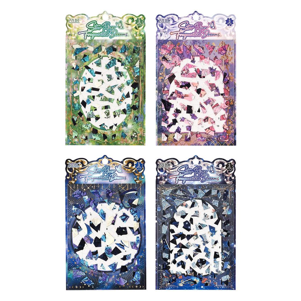 ZABC Star River Broken Dreams Series: 3 PET White Card Background Scenery Stickers for DIY Decoration