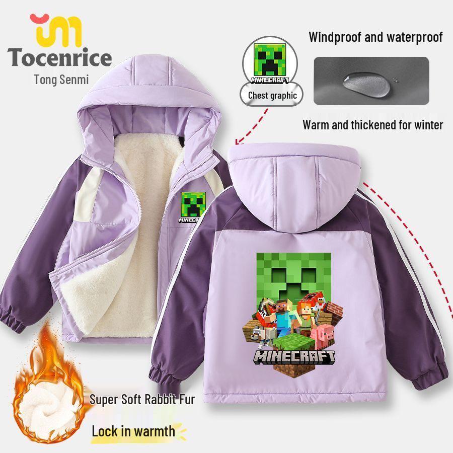 Minecraft Kids' Windproof Fleece Jacket – Unisex Autumn/Winter, Warm & Stylish Windbreaker