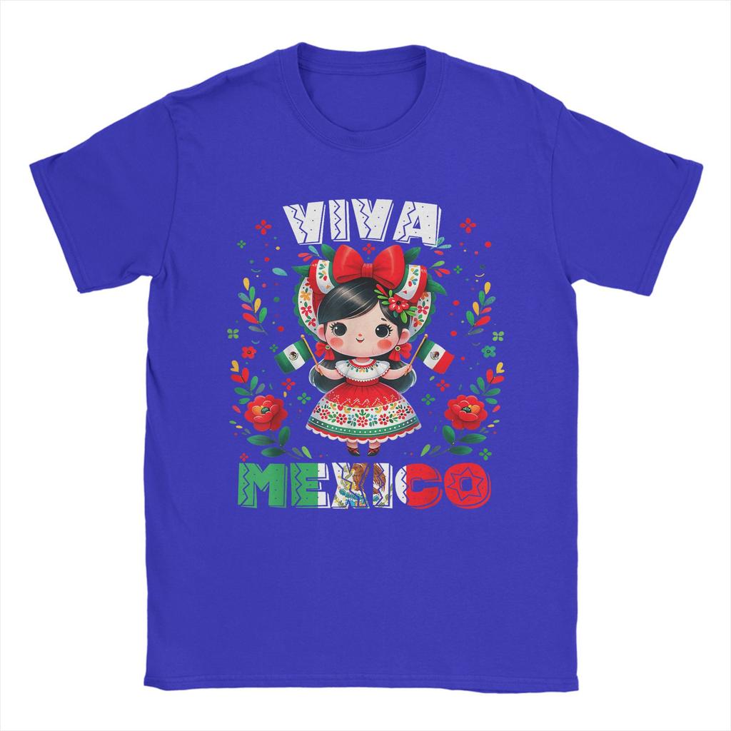 Unique Viva Mexico Mexican Girl Flag Independence Day T-Shirt T-Shirt for Men Crew Neck T Shirt  Short Sleeve Tees Tops