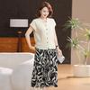 Elegant Summer Outfit Set for Women: Ice Silk Short-Sleeve Top with Skirt Pants - Perfect for Mid-Aged and Older Women