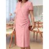 QICED Fashion Summer Spring Solid Color Print Short Sleeve V-Neck Casual Dresses