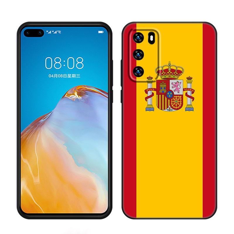 Hiszpania Flagi Narodowe Czarne Etui na Telefon Dla Huawei P10 P20 P30 P40 Lite P50 P60 Art P50E P Smart Z 2018 2020 2021 Pro 2019