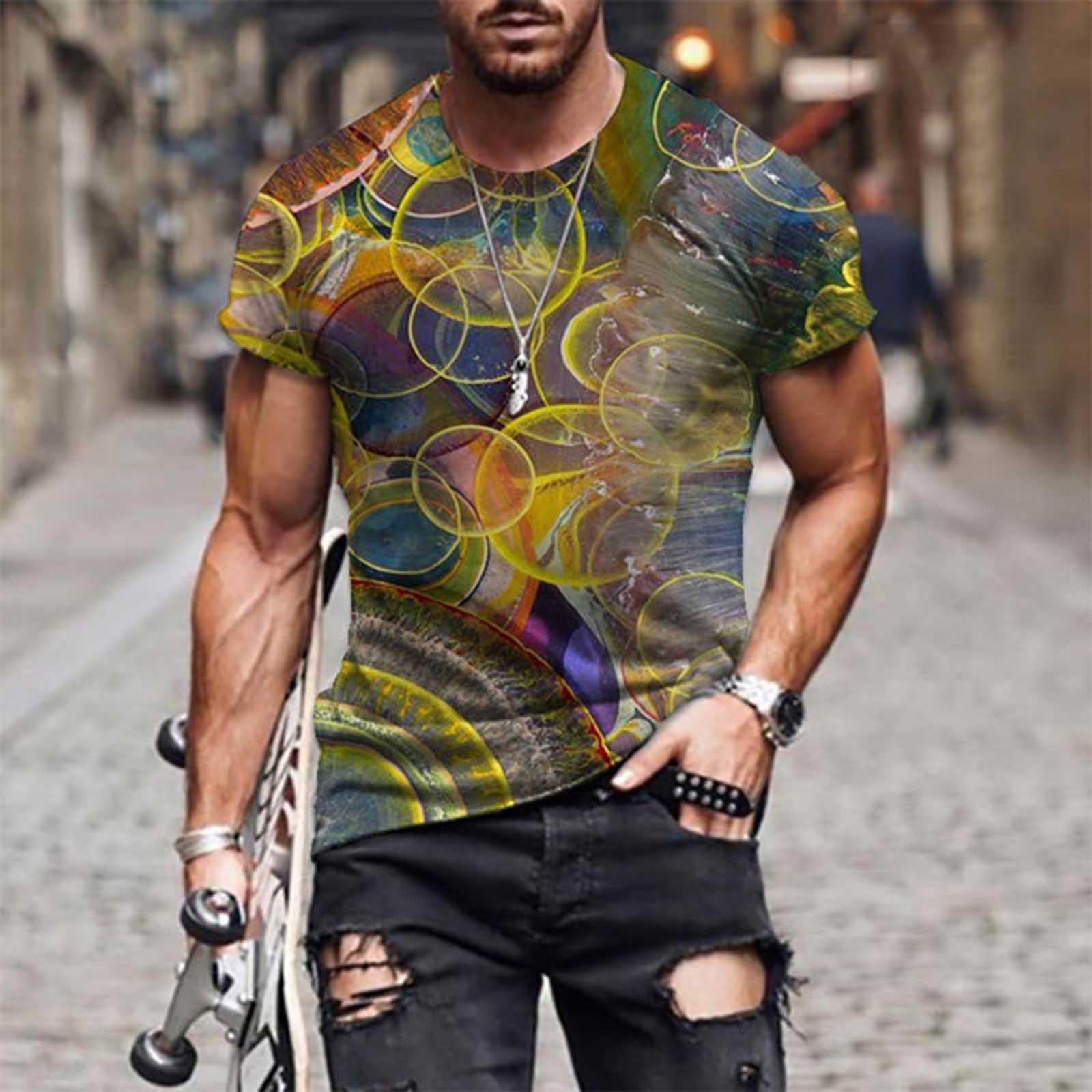 

Мужская весенне-летняя повседневная тонкая футболка с коротким рукавом с 3D принтом, верхняя блузка L золотой