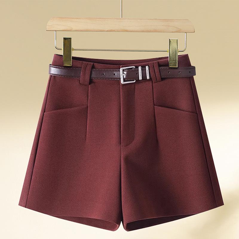 Women's High-Waisted A-Line Khaki Wool Shorts - Autumn/Winter 2024 Collection
