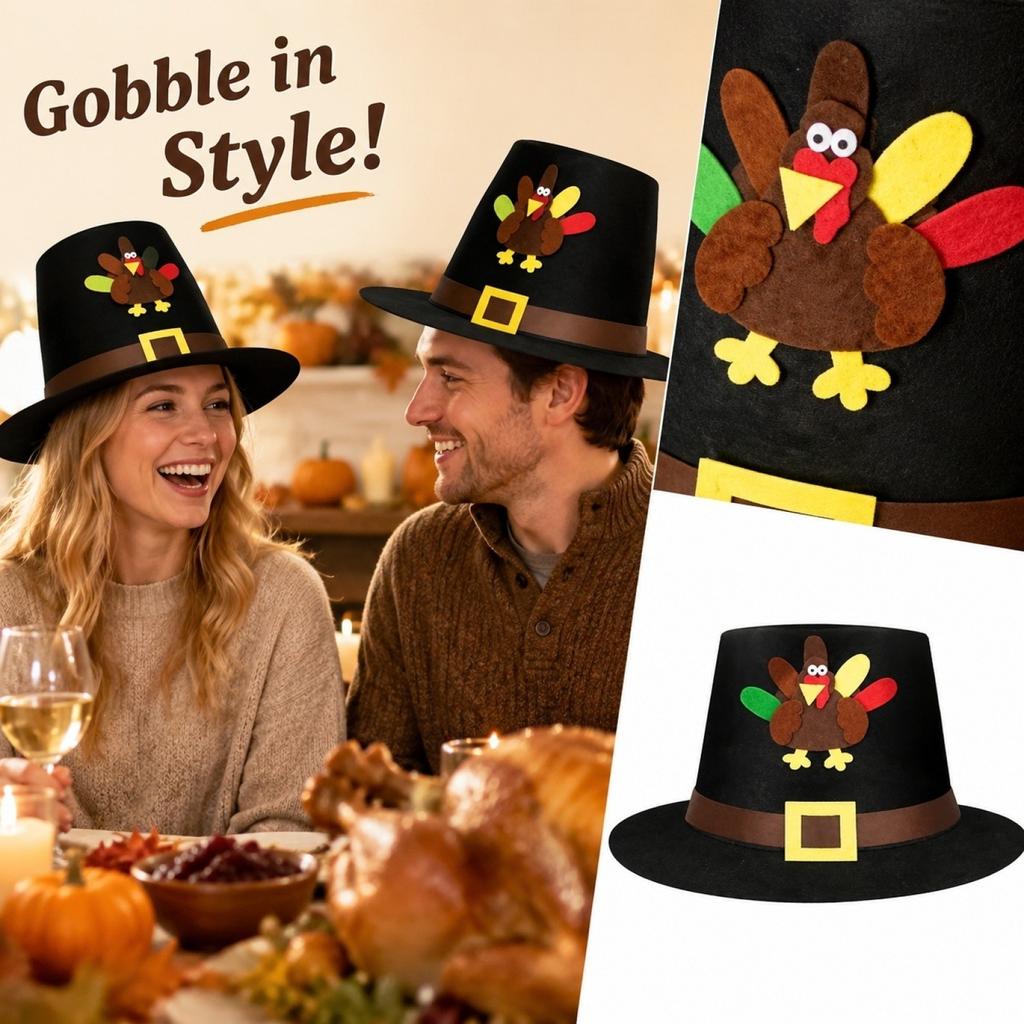 Adult Unisex Black Thanksgiving Turkey Hat with for Holiday Costume