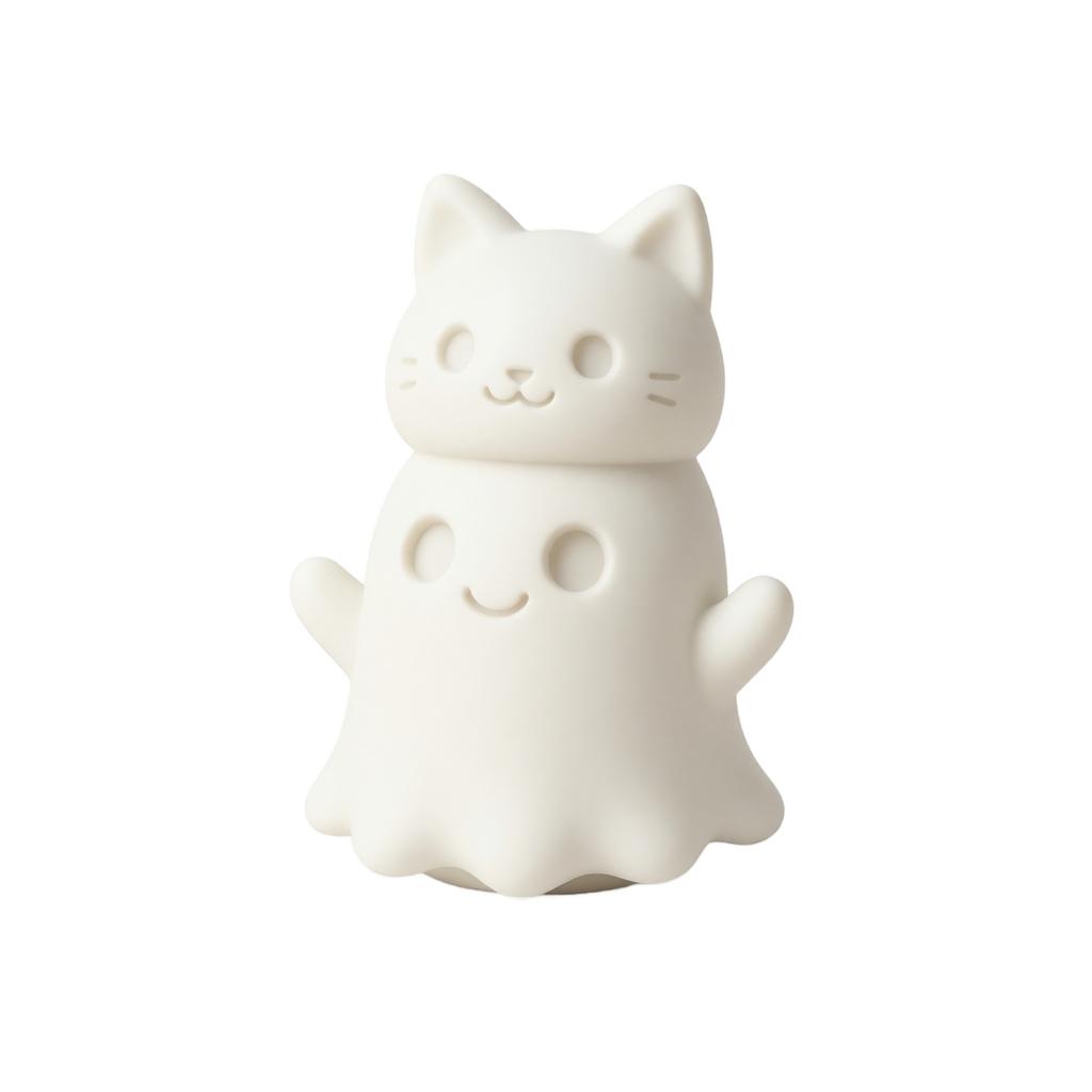 Halloween Ghost Figurine with Cat Sitting On Top Festive Decoration Resin Material Indoor Display Accent for Seasonal Home Decor