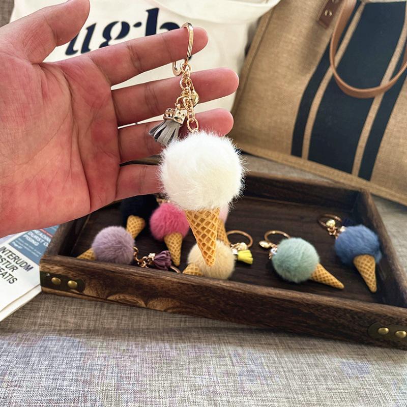 Schattige IJshoorntje Pluche Sleutelhanger Cartoon Pompom Tas Bedeltje Auto Sleutelhanger Accessoire