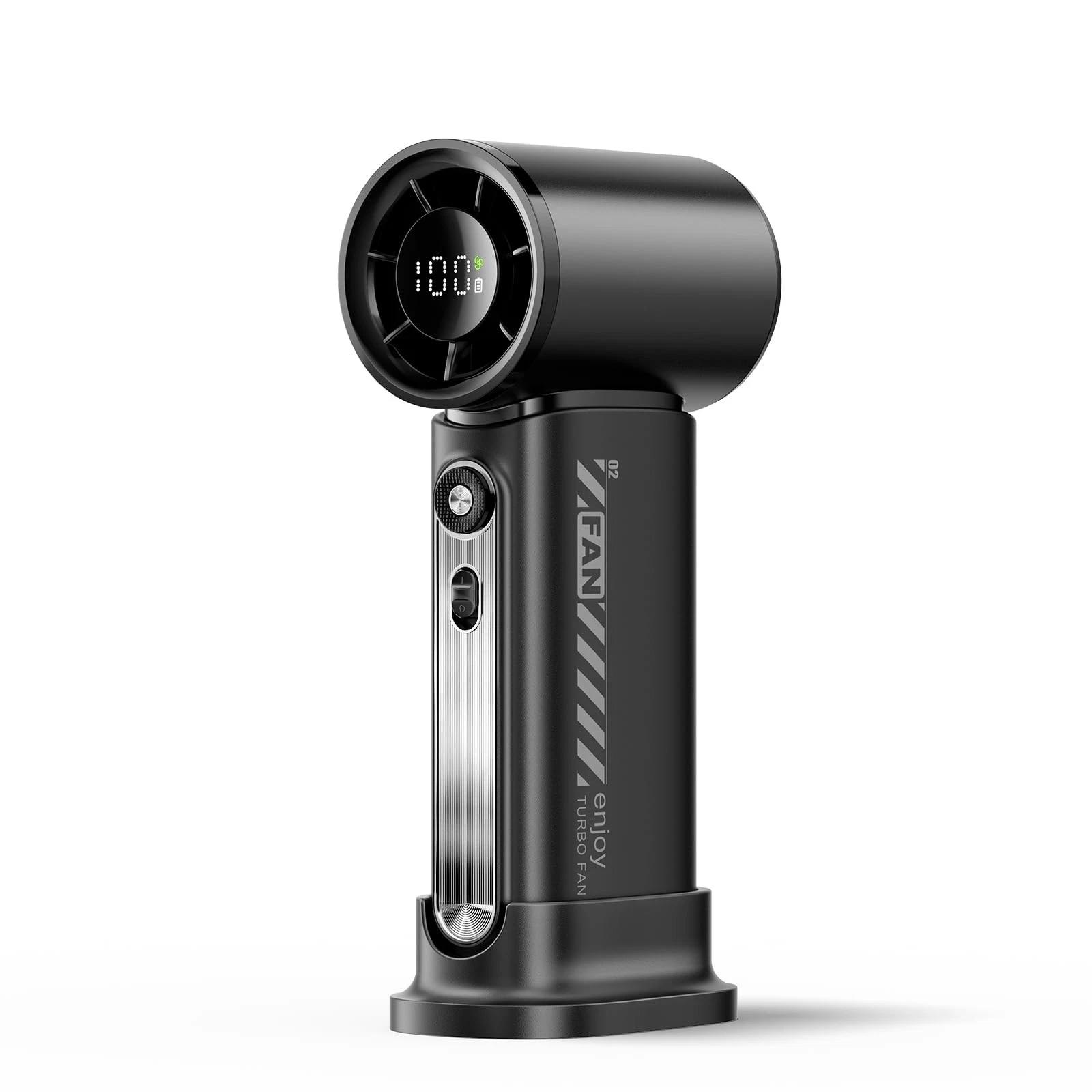 

Высокоскоростной портативный ручной вентилятор 19000 об/мин, 100 скоростей, мини-турбовентилятор, 3600 мАч, максимальное время охлаждения 12 ч, цифровой дисплей, высота 5 дюймов, перезаряжаемый ручной вентилятор чёрный