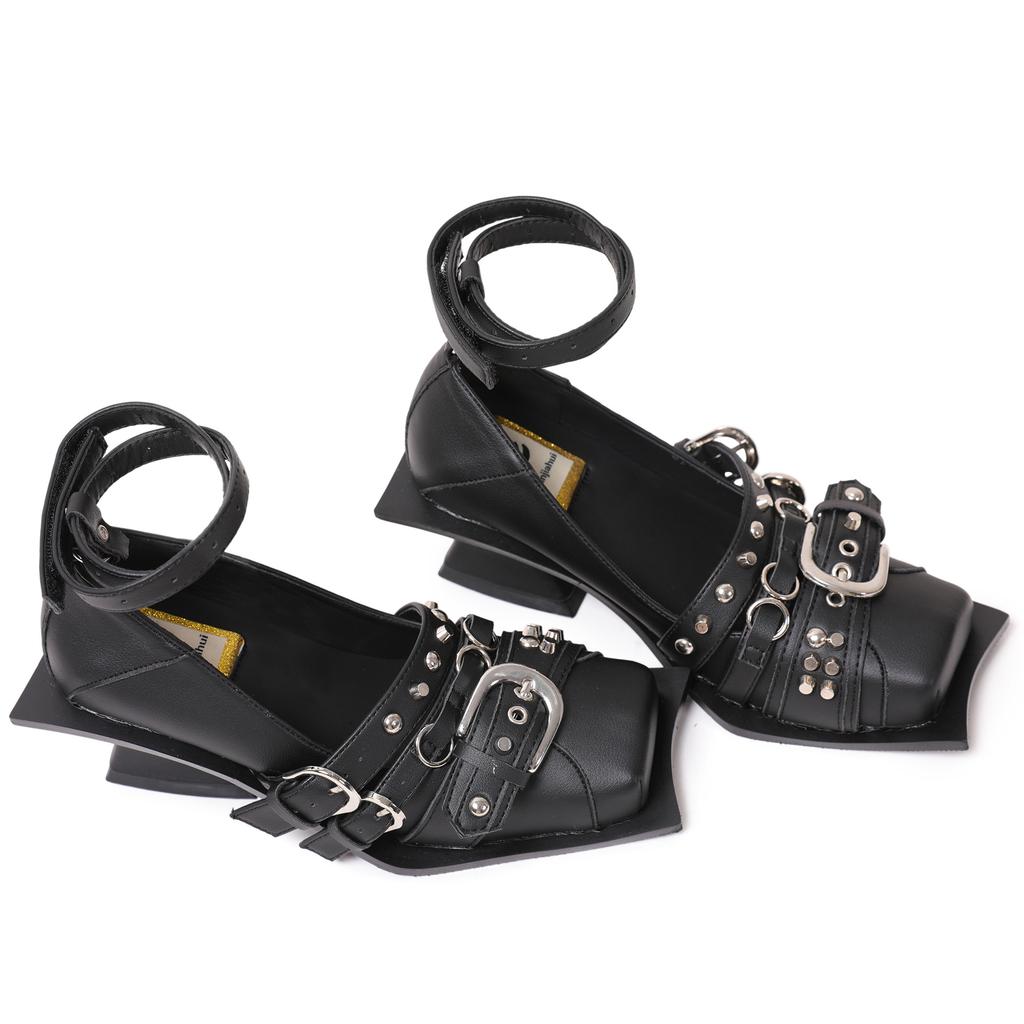 2025 Rivet Square Head   High Heels Mary Jane Retro Chunky Heel Match Skirt Elegant Single Shoes Leather