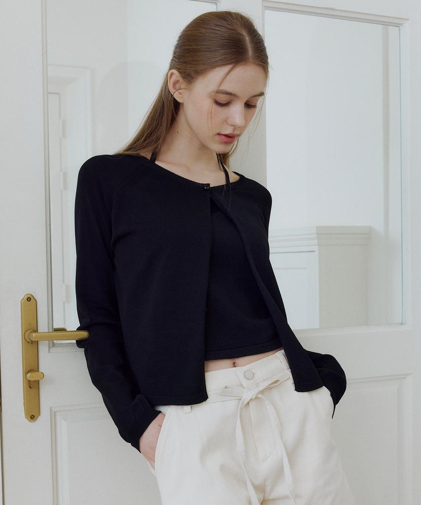 Itov Seoul (Set) One-Button Cardigan Set-Up Black