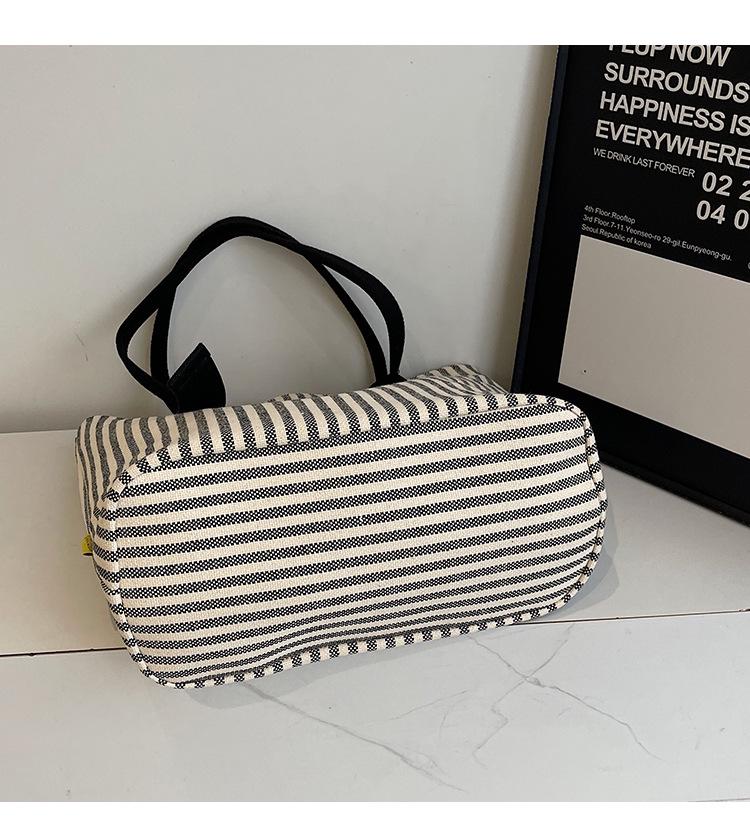 Bolsa de Ombro de Lona Listrada de Grande Capacidade para Mulheres - Tote Versátil para Estudantes e Pendulares