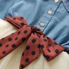 Spring Long Sleeved Dress Girl Denim Blue Dress Tutu Dress Kids Send Bow