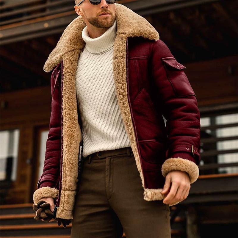 Winter Faux Leather Jackets Men Fleece Turn Down Collar Motorcycle Coat Solid Cargo Warm Thick Windproof Zipper Casual Outwear