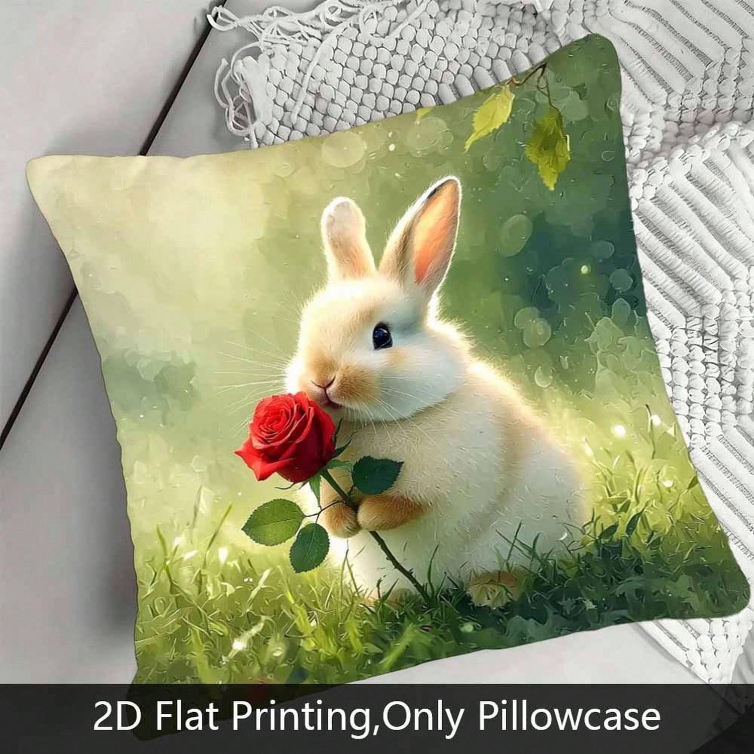 Valentines DayEaster Pillowcase White Rabbit Red Rose Printed Pillowcase Cartoon Sofa Decoration Home Printing Cute Cushi 45cmx45cm